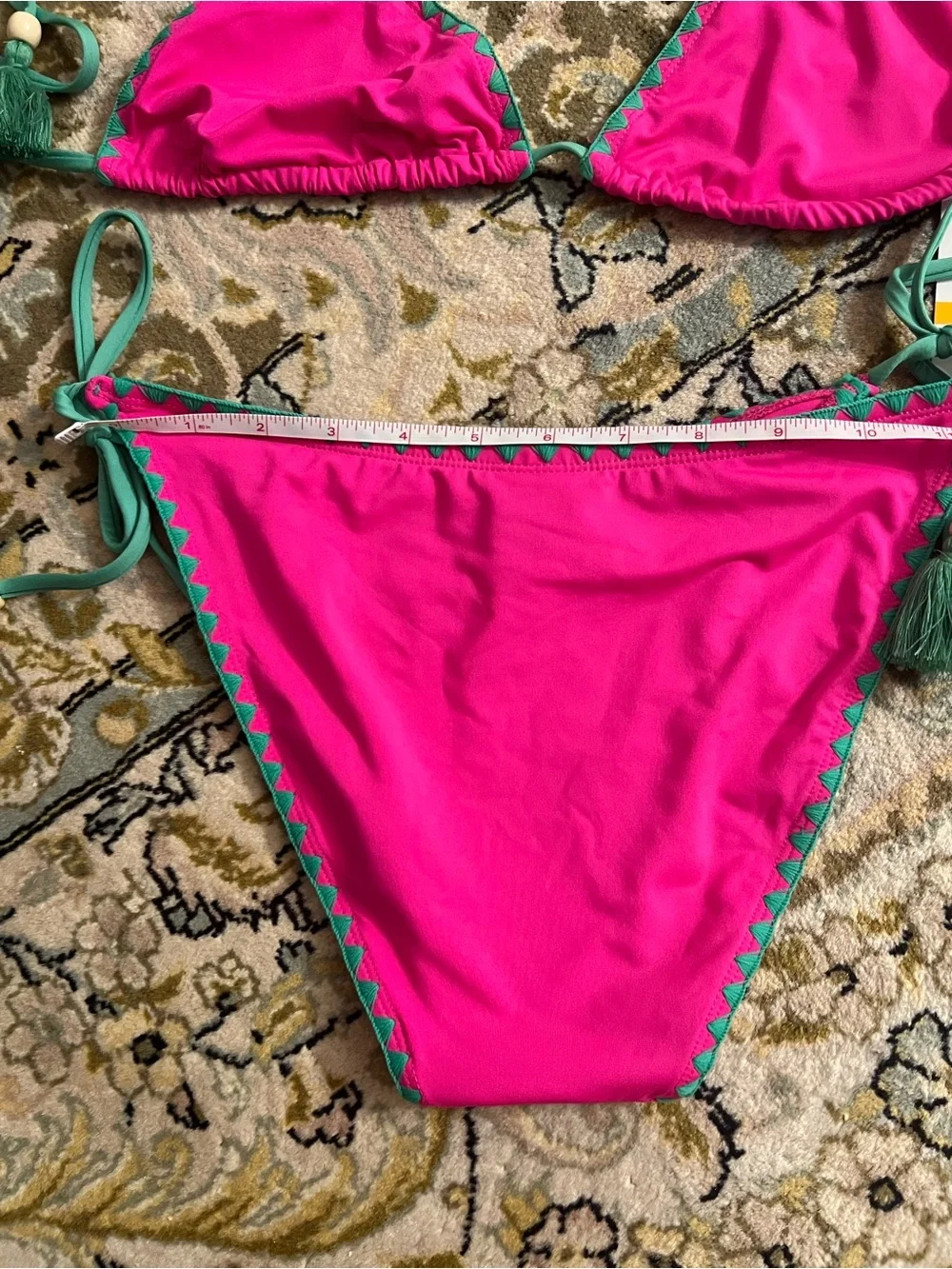 Lucky Brand avila hot Pink / green Two-Piece Bikini swimwear tassel new triangle